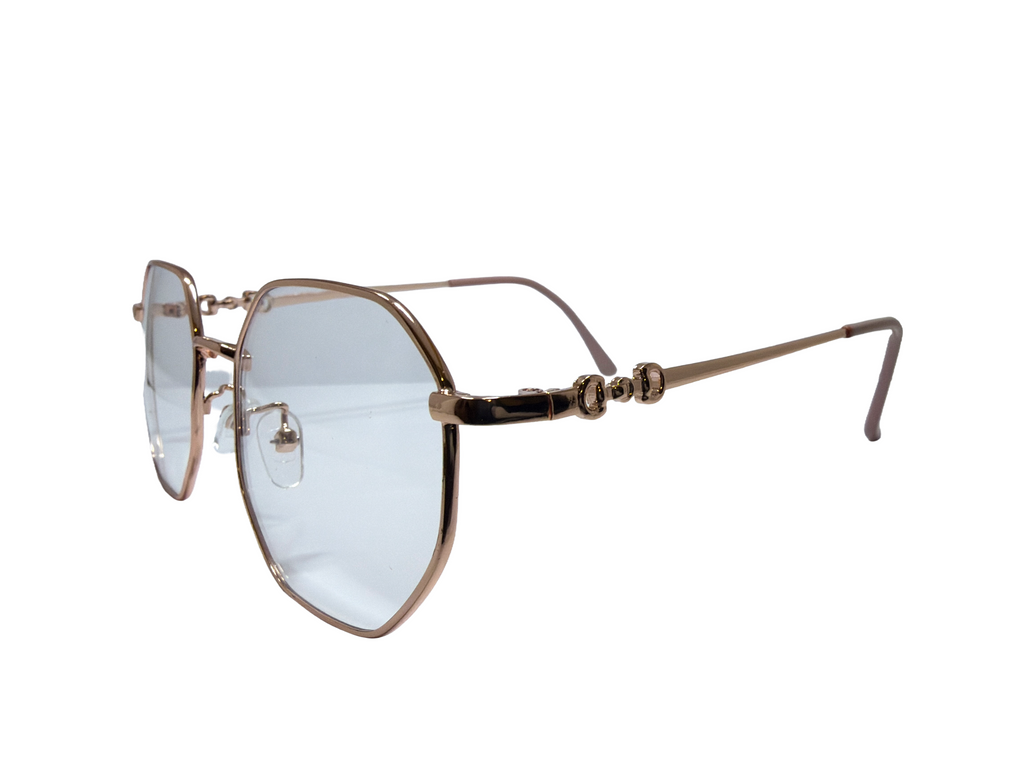 AYNA Roselle Gold Pink Rectangle Optical Frame with Stone Accents